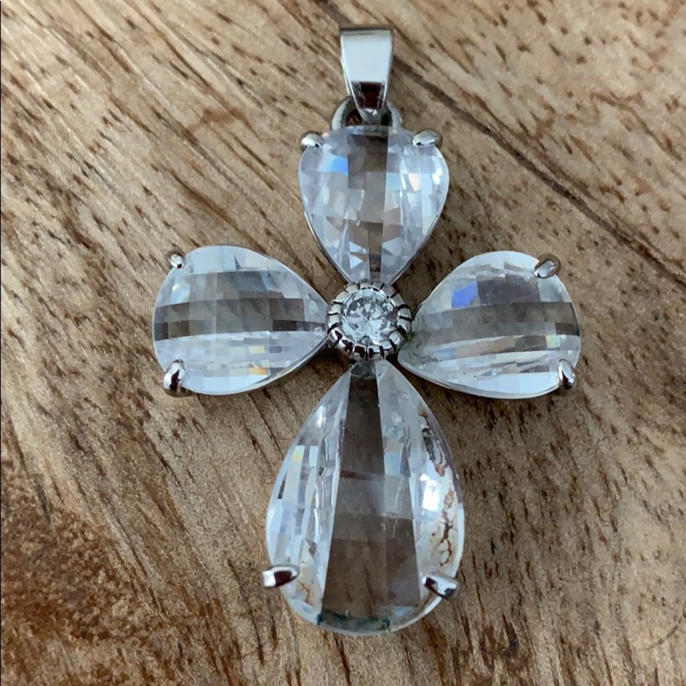 Checkerboard cushion cut crystal cross pendant